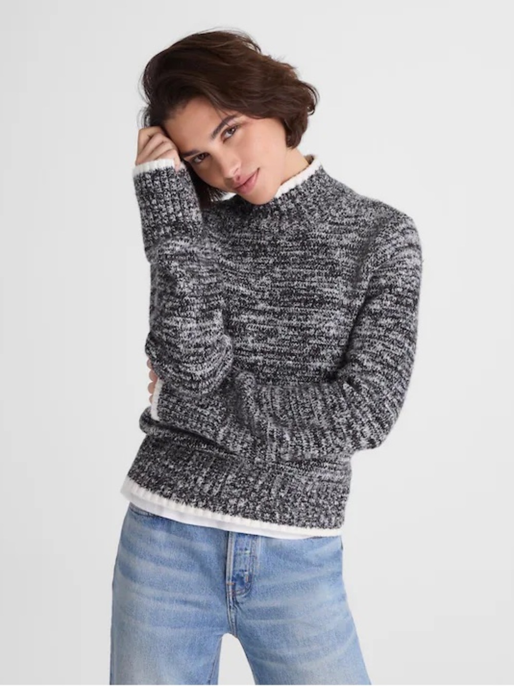 Madewell Marled‎ Mockneck Sweater Black And White Marl 2025 size small wool